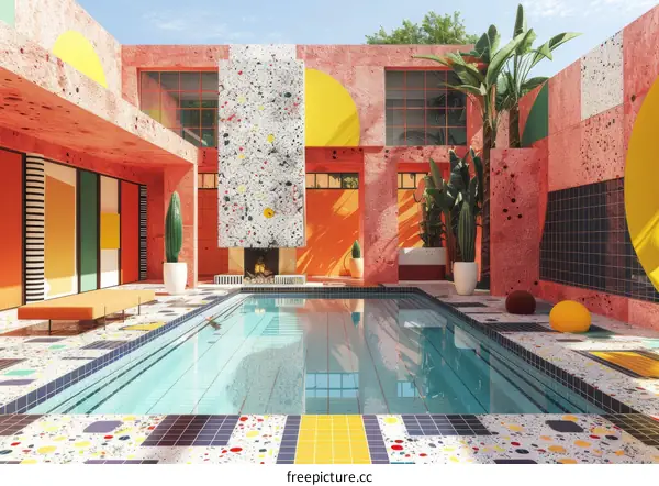 Modern and colorful house with swimming pool