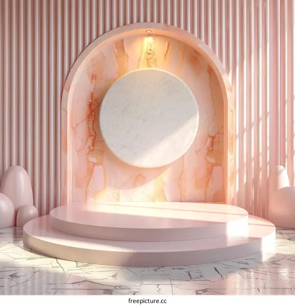Pink Marble Display Podium Minimalist Scene