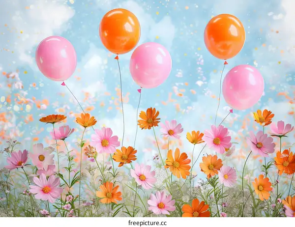 Balloons and Flowers in a Field of Color