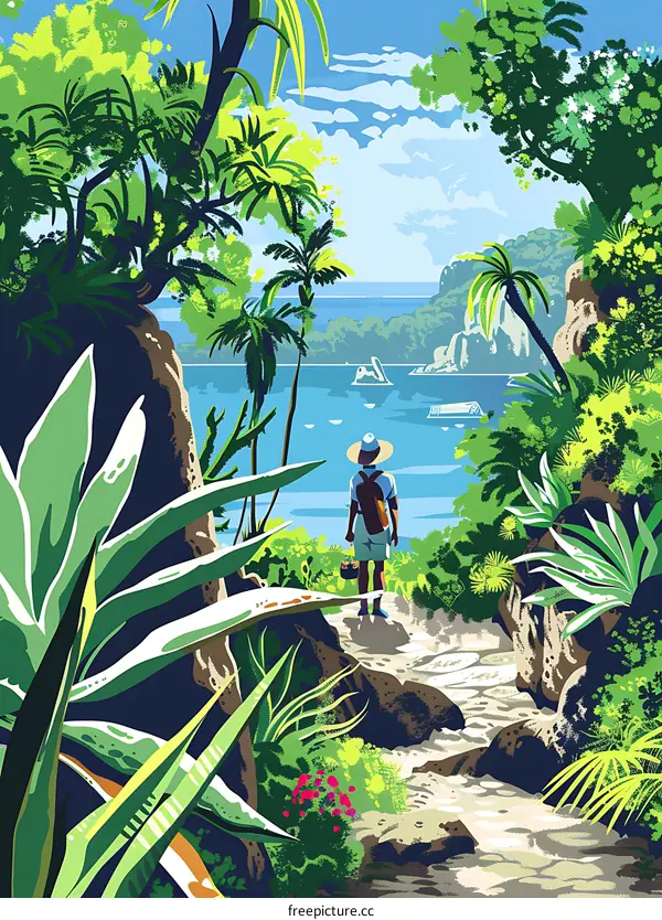 Tropical Rainforest Pathway Leading to Ocean