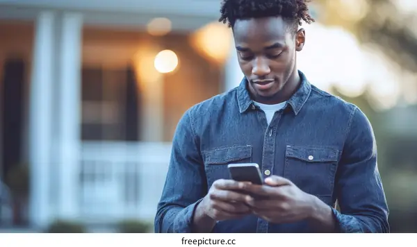 Young Man Outdoors Using Smartphone