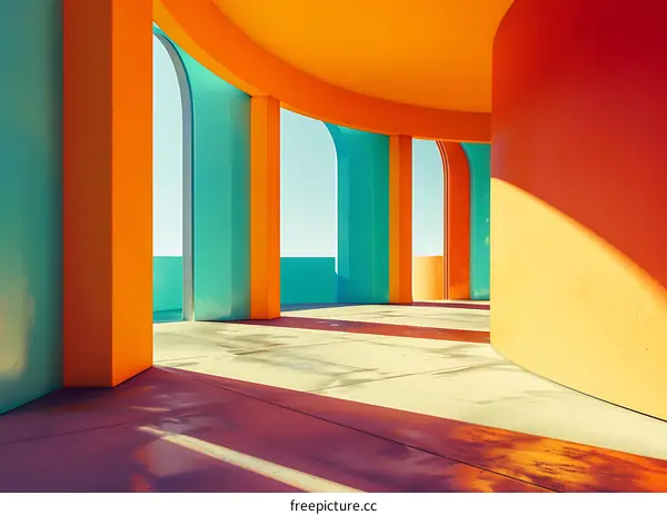 Abstract Architecture with Orange and Teal Colors