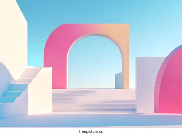 Abstract Minimalist Geometric Archway with Stairs