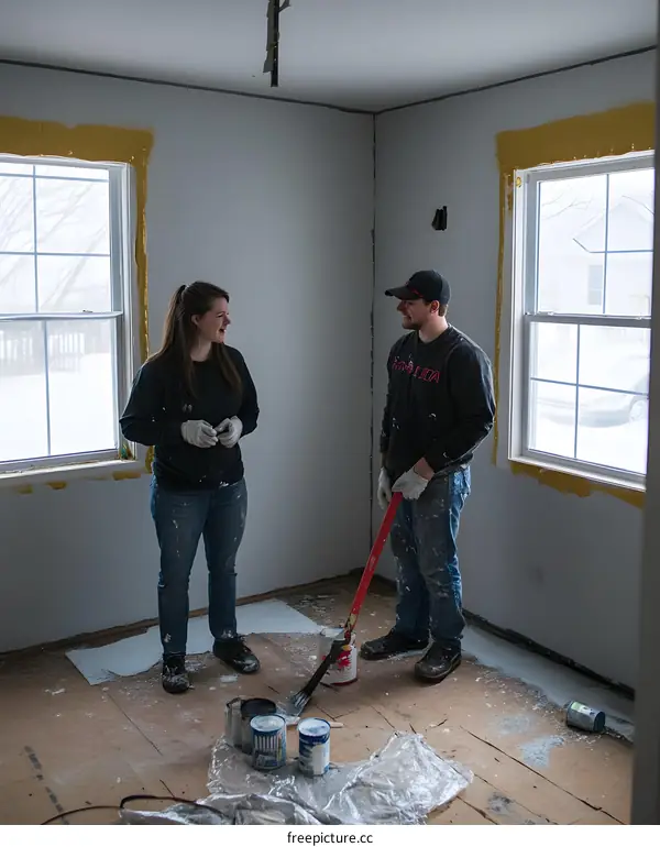 Couple Painting Their New Home Together