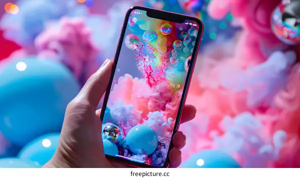 Hand Holding Phone with Abstract Colorful Background