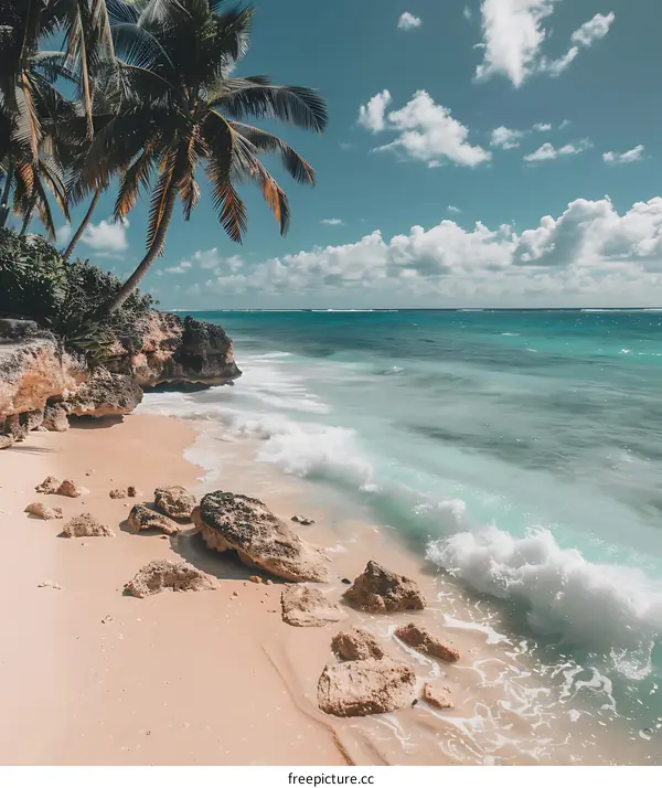 Tropical Beach with Palm Trees and White Sand