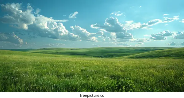 Rolling Green Hills Under a Blue Sky