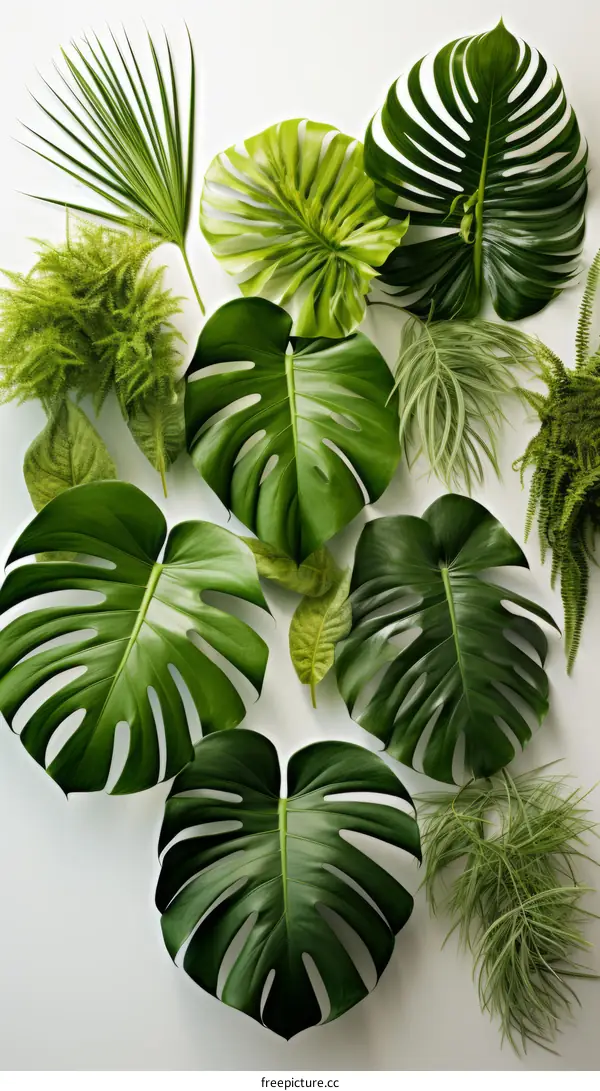 Vibrant Monstera Leaves and Ferns