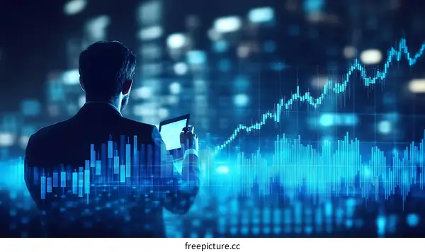 Businessman Examining Financial Data in Night City