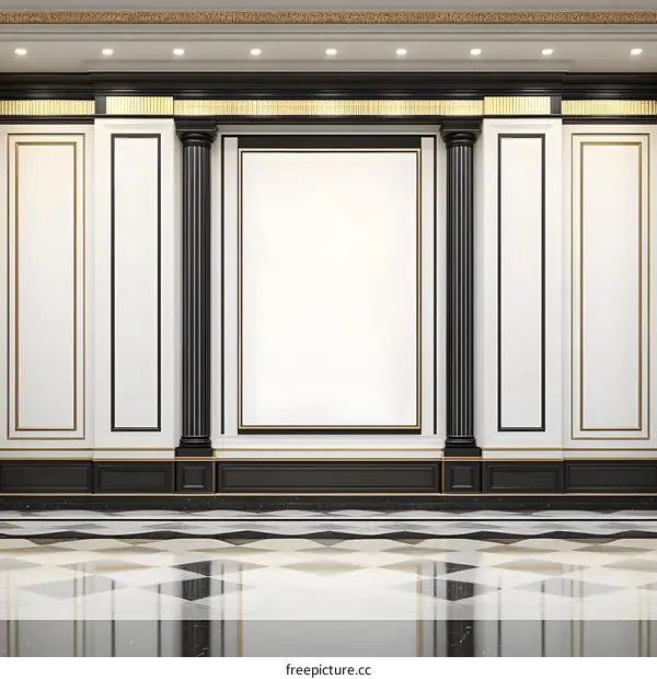 Classic Wall Paneling with Black and Gold Accents