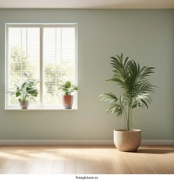 Bright and Airy Room with Potted Plants and White Blinds