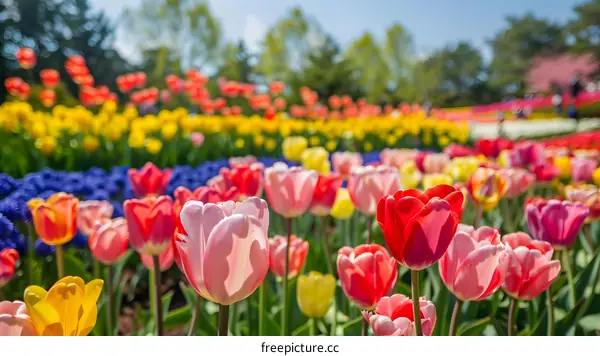 Colorful Tulips Blooming in a Field
