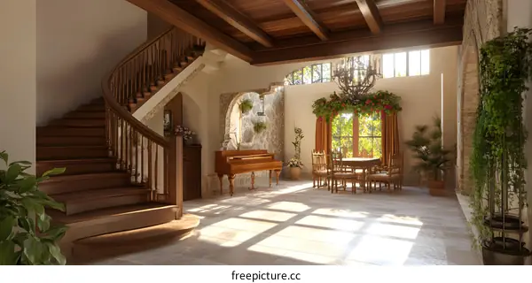 Wooden Staircase in a Beautiful Rustic Interior