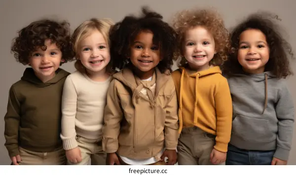 Portrait of five preschool children of different ethnicities