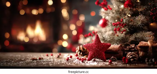 Christmas Decorations by the Fireplace