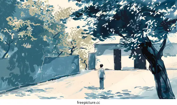 Man Standing in Front of a Building in the Blue and Grey Backyard