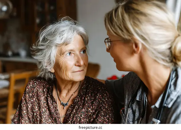 Caregiver Supporting Senior Woman at Home