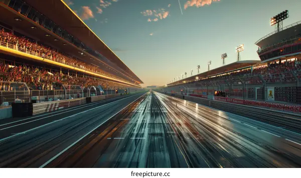 Empty Formula One Grandstands at Sunset