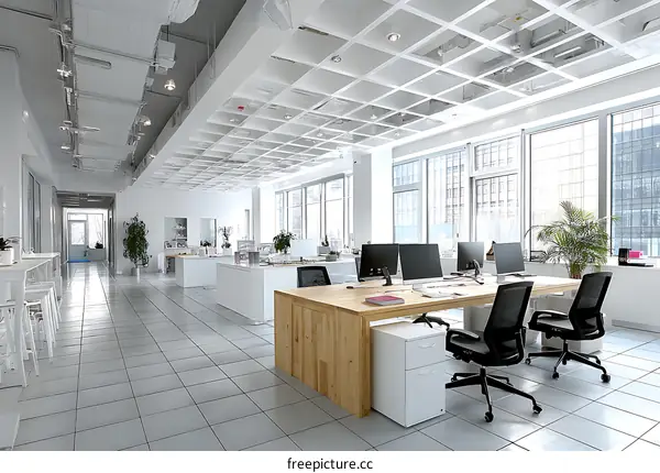 Modern Open-Plan Office Workspace with Natural Light