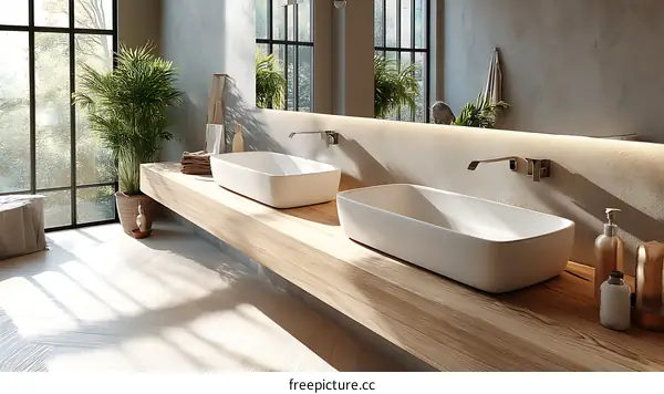 Modern Bathroom Interior Design with Wooden Countertop