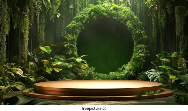 Jungle Scene with Wooden Podium