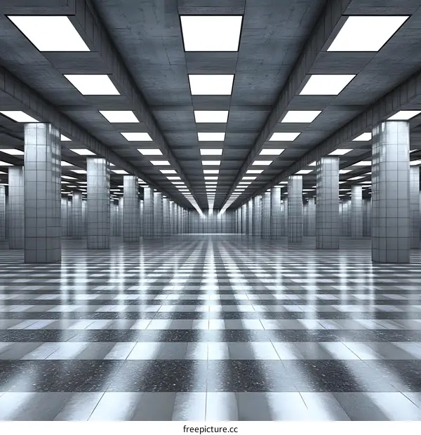 Abstract Empty Hallway with Columns and Light