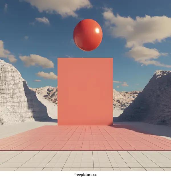 Minimalist 3D Render of a Red Ball and Square Platform