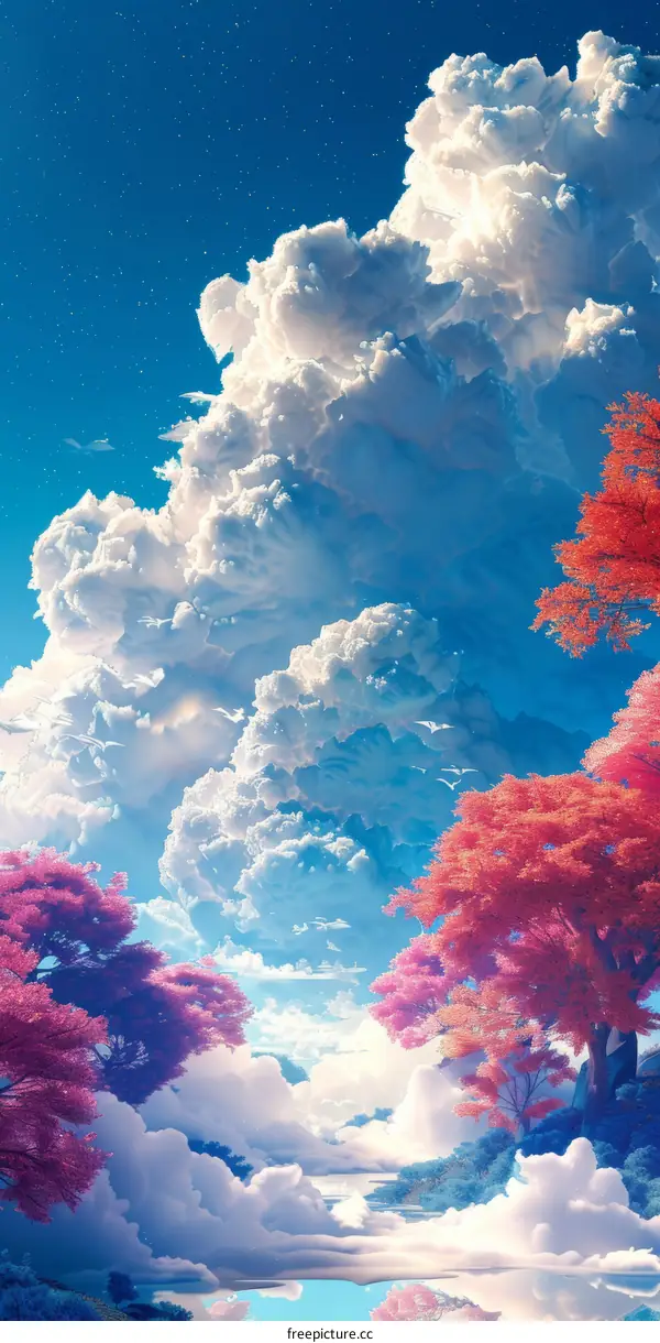 Red Leaves Emerging from the Sea of Clouds