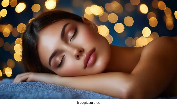 Beautiful Woman Sleeping in Spa Environment