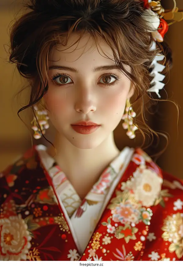 Elegant Geisha in Traditional Red Kimono
