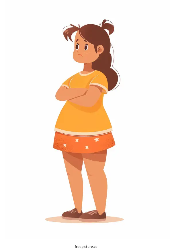 Unhappy girl with arms crossed standing alone