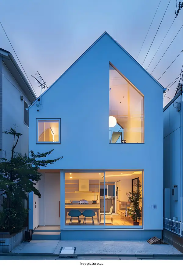 Modern Minimalist White House With Large Windows In Japan