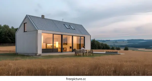 Modern House with Large Windows Overlooking Countryside