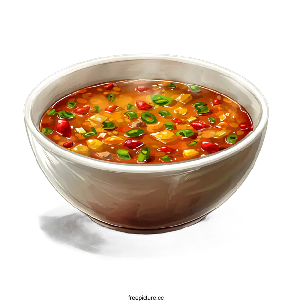[Transparent Background PNG]A bowl of chili with diced vegetables and green onions