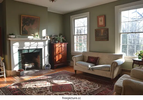 Cozy Living Room with a Fireplace and Sofa