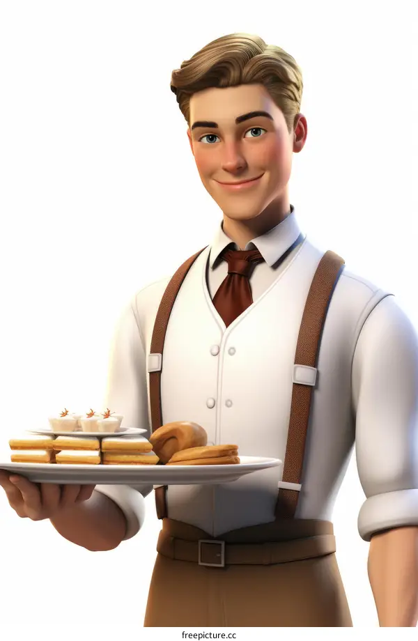 Male Waiter Holding Tray of Pastries