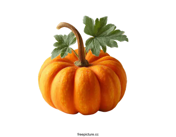 [Transparent Background PNG]Close-up of a Small Orange Pumpkin with Leaves