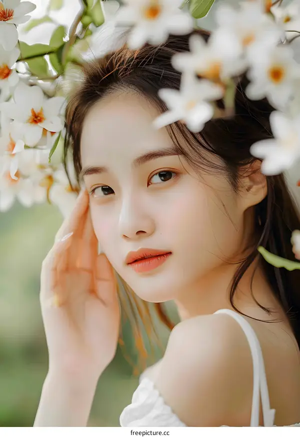 Portrait of Young Woman with Flowers