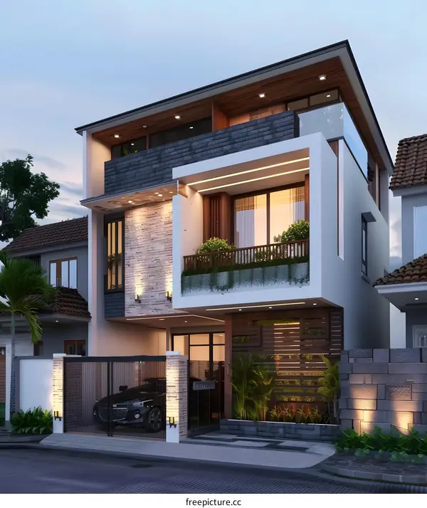 Modern Minimalist Two Story House With Stone Facade