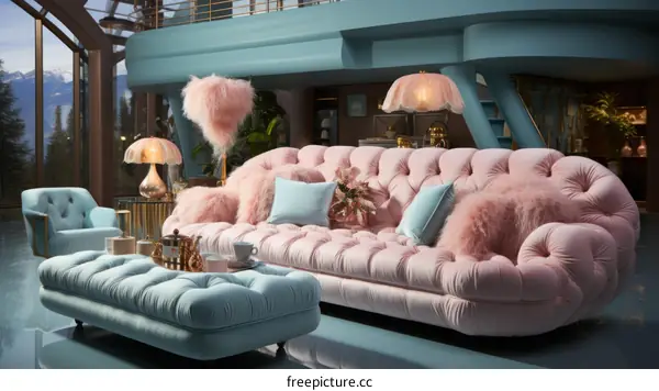 Retro futuristic living room interior design