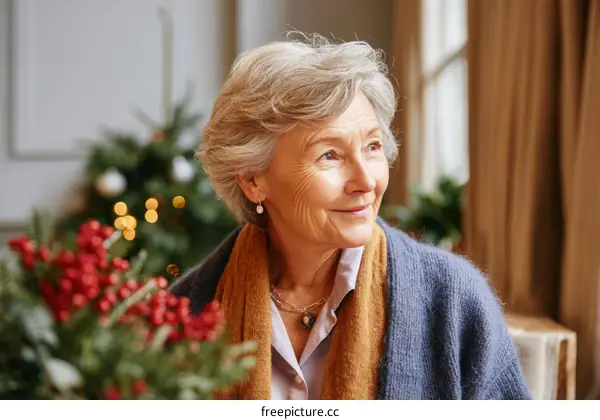 Thoughtful Senior Woman During Holiday Season