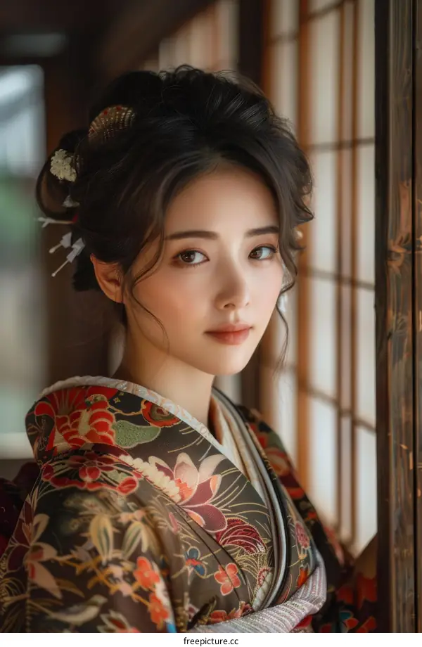 Portrait of a beautiful young woman in a kimono