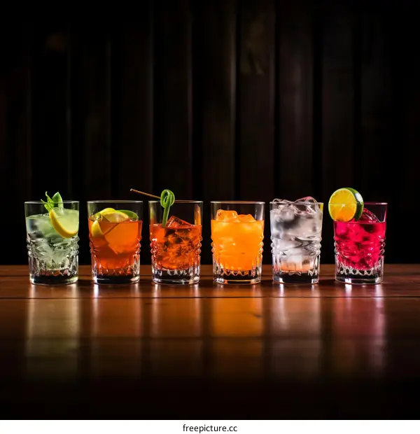 Colorful Cocktails on a Wooden Bar
