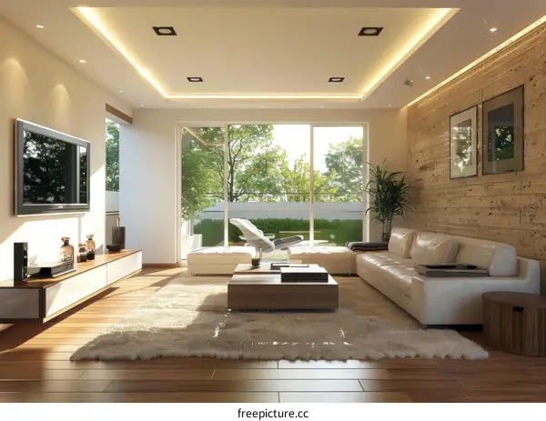 A modern and simple living room with comfortable furniture