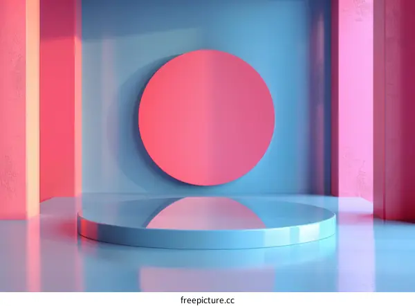 Abstract Blue and Pink Podium with Circle Background
