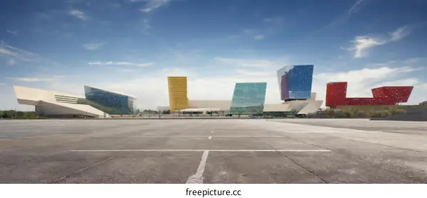 Modern Architecture in Empty Parking Lot