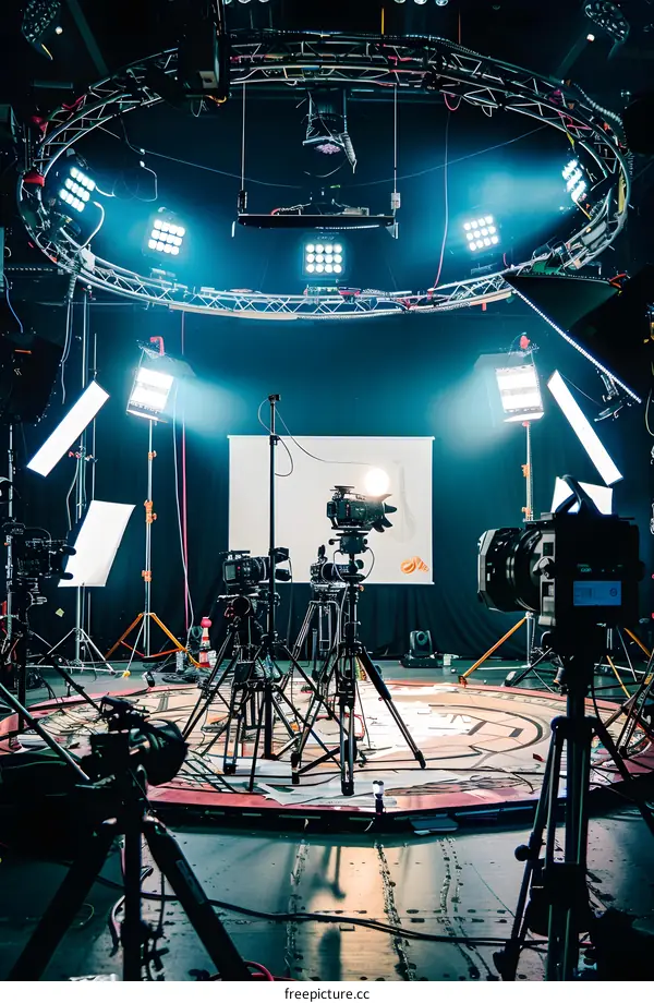 Professional Film Studio Setup with Multiple Cameras and Lighting