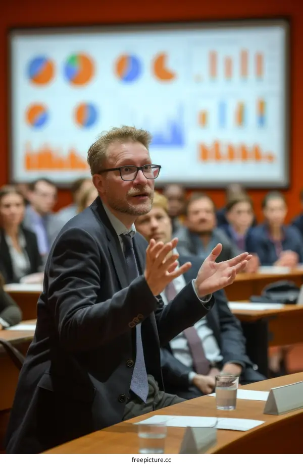 Professor giving a lecture in a classroom