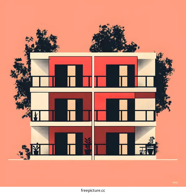 Modern Apartment Building With Balcony Illustration