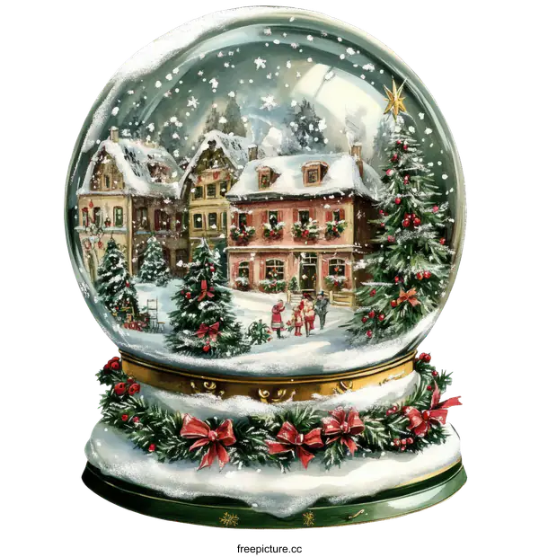 [Transparent Background PNG]Christmas Snow Globe with Town Scene and People
